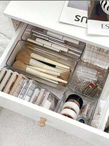 6pcs Plastic Drawer Organizer Set, Non Slip Drawer Storage Tray Large Size Divider, Multi-Functional Storage, Suitable For Domestic Scenes.Drawer/Desktop Cosmetics Storage Box, Transparent Dresser Storage Box, Anti-Drop Multi-Compartment Jewelry And Small Objects Storage, Exquisite Storage Box - 6 Items (3S+3M) - View 12