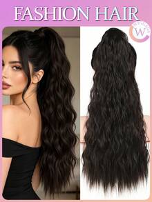 Peluca de cola de caballo con extensiones de cabello sintético ondulado de maíz largo, estilo inspirado en vacaciones, para el Día de San Valentín, de verano, con clip en el cabello, degradado de marrón a rubio - Óxido marrón - Ver 3