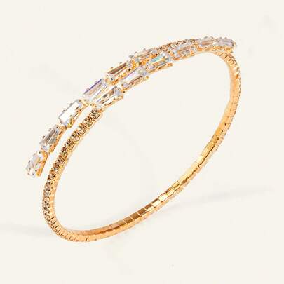 Etoivie 1pc Fashion Cubic Zirconia Decorated Open Cuff Bracelet, Suitable For Women Daily Wearing