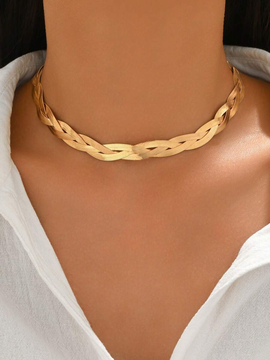 1 chiếc dây chuyền dạng rắn đan thủ công, kiểu dáng tối giản, gợi cảm, đa năng, trang sức vàng thời trang phù hợp cho đeo hàng ngày, hẹn hò, chụp ảnh và kết hợp với các món trang sức khác. - Vàng - Xem 1