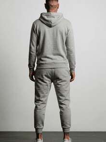 Men's Athletic Tracksuit Set: Hoodie With Kangaroo Pocket And Pants With Elastic Cuffs And Waistband With Drawstring - Grey - View 4