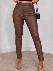 Women's Spandex Resin Pants - Chocolate Brown 3 - View 1