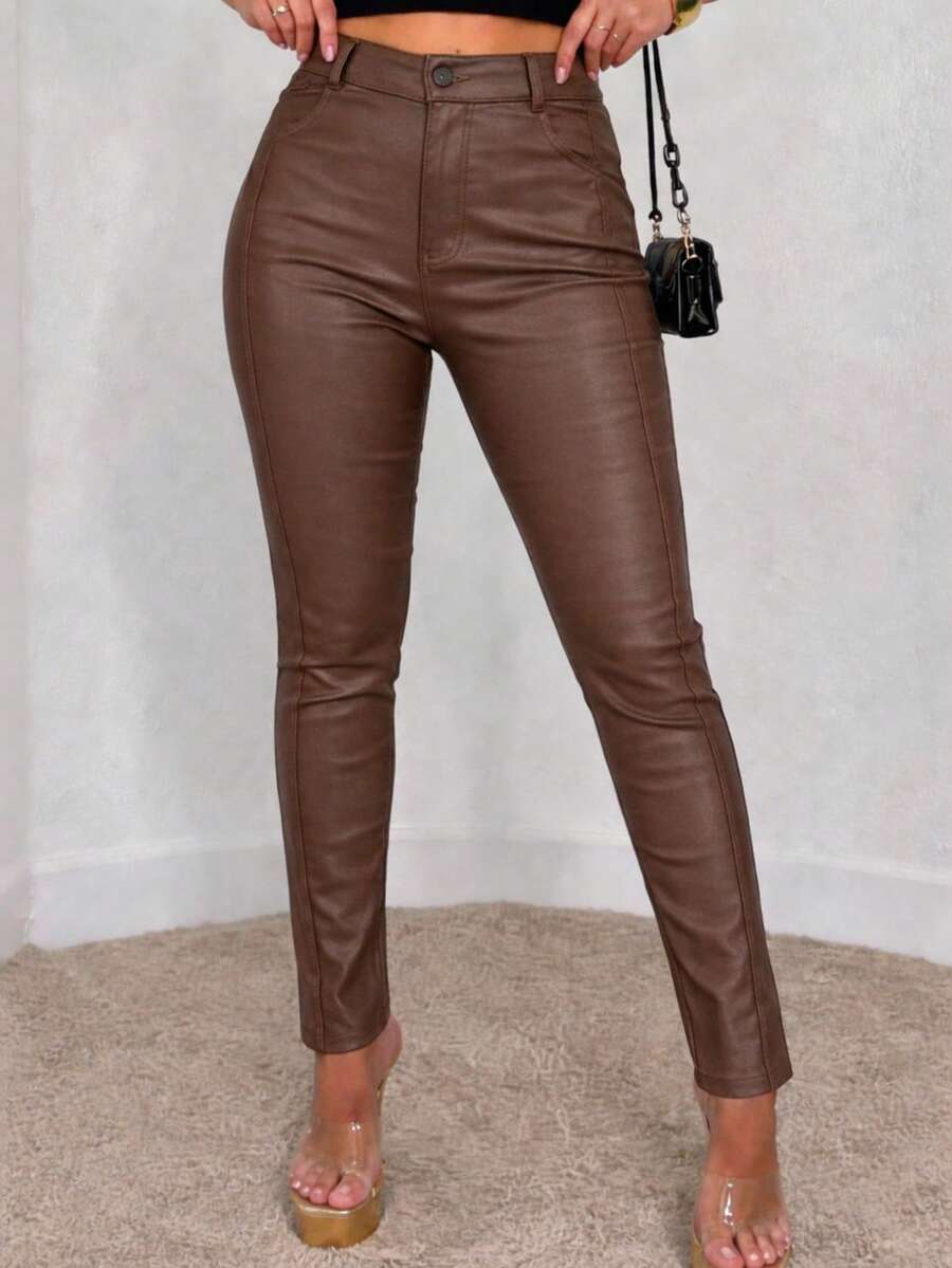Women's Spandex Resin Pants - Chocolate Brown 3 - View 1