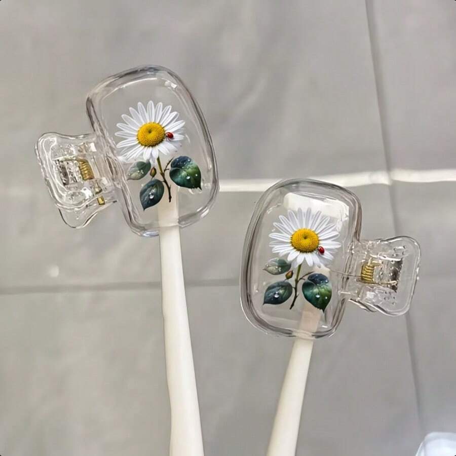 2pcs Travel Toothbrush Holder, Toothbrush Protective Case, Daisy Design, Portable Plastic Box With Protective Cover, Business Trip Toothbrush Dust-Proof Storage Essential - 2 - View 1