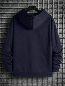 Plain Fleece Sweatshirt With Pocket And Hood, Versatile, Warm And Comfortable Cotton Jacket For Winter - 藏蓝色 - 查看 2