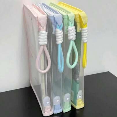 Bolsa organizadora portátil tamanho A4 na cor macaron, com alça e tira de ombro estilosas, prancheta embutida, prática e organizada para escritório e estudos. Ideal para guardar estojo, caderno e diversos documentos.