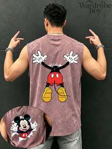Disney Men's Washed Cotton Sleeveless Printed Vest, Cartoon Pattern Printed Vest, Suitable For Both Men And Women, High-Quality Pure Cotton Vest, Suitable For All Seasons, Comfortable And Breathable | Exquisite Design | The Best Choice For Gift Giving - 粉色 - 查看 1