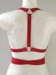 1pc Women's Elegant PU Leather Chest & Waist Harness Belt, Suitable For Streetwear, Commuting, Festivals, Parties, Halloween, Christmas Outfit Accessory - Red - View 2