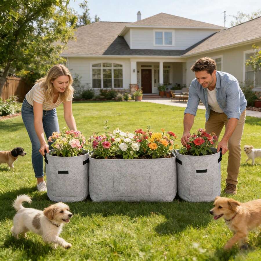 4个装土豆种植袋,带翻盖,多种颜色和款式可选,带提手和采摘窗口,适用于土豆、番茄和其他蔬菜、花卉和植物。颜色包括黑色、灰色、绿色、米色等。适用于土豆种植、室内种植,现代风格,可折叠,透气,无纺布种植盆。 - 彩色 - 查看 1