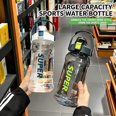 Portable 2 Liter Big Water Bottle With Straw, Plastic Space Water Cup, Large Capacity Water Jug For Students, Sports, Fitness, Travel & Summer Outdoor Use