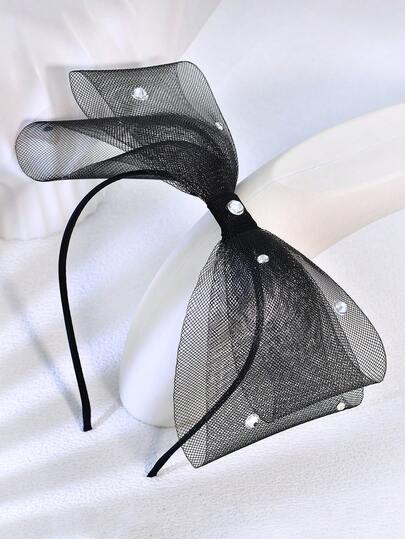 1 pieza Diadema elegante y minimalista con diseño de lazo y decoración de cristales brillantes, adecuada para novia de boda, vacaciones, fiesta, reunión, verano, viaje