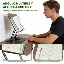 Foldable Reading Book Stand, Adjustable Book And Tablet Stand With 360° Rotating Base, Kitchen Book Holder With Elastic Clips For Music Sheet Pages - A - View 2