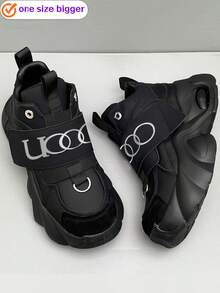 Choisissez une taille au-dessus, choisissez une taille au-dessus, choisissez une taille en-dessous, sélectionnez la bonne taille. Chaussures de sport à enfiler, nouvelles chaussures de mode confortables pour l'automne/hiver 2026 avec boucle métallique, amorti à air, semelle plateforme antichoc. Baskets punk rock rétro épaisses, chaussures de course polyvalentes, convenant pour toutes les saisons, chaussures blanches décontracté, chaussures de style britannique pour jeunes et étudiants, chaussures de Noël (choisissez une taille au-dessus) - Noir - Voir 7