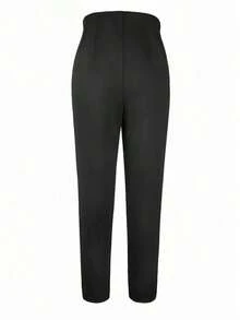 Pantalones tobilleros ajustados de unicolor que estilizan la cintura para uso en la oficina en primavera - Negro - Ver 5