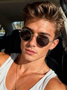 1pc Classic Timeless Retro Elegant Metal Frame Round Sunglasses, Suitable For Outdoor Activities, Driving, Golf, Vacation And Other Occasions - 1pc Gold Frame Gray Piece - View 6