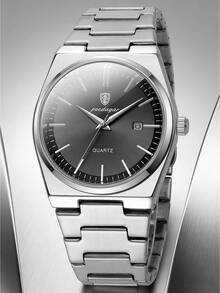 Luxury Vintage Quartz Watch Stainless Steel Band Minimalist Wristwatch For Teens Daily Wear Gift1pcs/Set - Silver - View 7