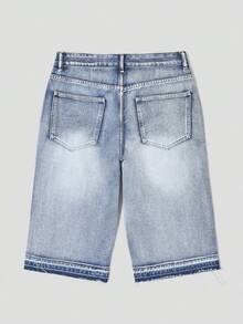 Quần short Bermuda denim, quần short jean rách dáng lửng đa năng, phong cách đường phố năng động, phù hợp cho đi làm hàng ngày, ở nhà, thư giãn, hoạt động ngoài trời và tụ tập bạn bè. - Rửa nhẹ - Xem 6