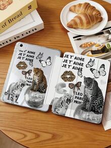 透明亚克力三折豹纹保护套，带笔槽，高清晰度亚克力后盖，防弯折、防刮擦、防摔，三折可调节支架，磁吸/自动休眠/唤醒，趣味/创意/个性化平板电脑保护套（不含平板电脑，部分型号带镜头框） - 彩色 - 查看 2