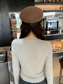 Square Neck Long Sleeve Knit Sweater, Slim Fit Base Layer Top For Autumn/Winter Spring - Grey - View 7