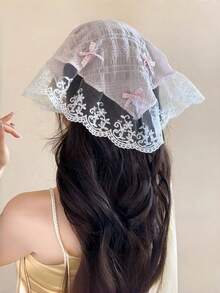 French Style Country Style Lace Triangular Headscarf, Elegant Floral Embroidery Bandana, Summer Beach Resort Hair Accessories - Multicolor - View 11