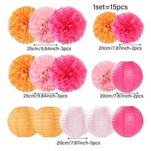 1 set (15 pièces) Lanternes en papier roses, boules de fleurs en papier décoratives, décor pour fête de famille chaleureuse, baby shower, anniversaire, mariage, Saint-Valentin, fond romantique - Multicolore - Voir 13