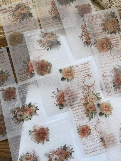 30pcs Vintage English Phrases Decorative Craft Paper, Small Fresh Floral Plants Sunflower & Rose Pattern Background Paper, DIY Scrapbook Journal Diary Decoration Material Paper For Art Crafts, Hand Account Supplies & School Office Stationery
