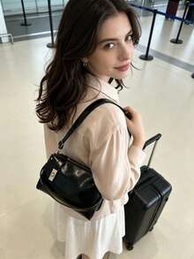 Bolso de hombro multifuncional de brillo negro, bolso cruzado convertible 2 en 1, bolso de mano versátil y resistente al desgaste, elegante bolso de diario para mujeres - Multicolor - Ver 11