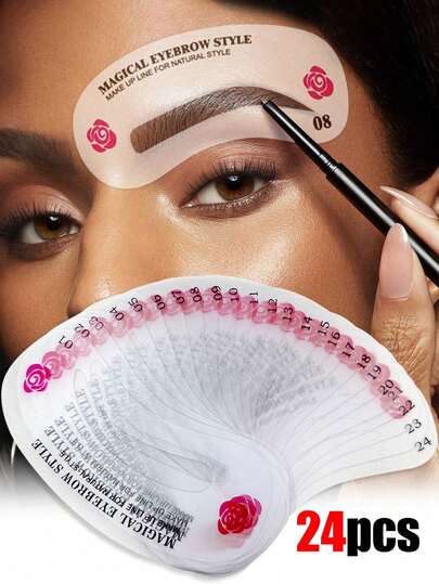 Bộ 24 khuôn vẽ lông mày, khuôn mẫu lông mày, dụng cụ hỗ trợ tạo hình lông mày, bộ dụng cụ trang điểm tạo hình lông mày, bộ dụng cụ làm đẹp lông mày, bộ dụng cụ định hình lông mày, 24 kiểu khuôn vẽ lông mày, dụng cụ trang điểm nữ 3 phút, dụng cụ làm đẹp trang điểm và tạo kiểu lông mày, bộ dụng cụ chăm sóc lông mày chuyên nghiệp với các dụng cụ hỗ trợ tạo kiểu trang điểm và bộ khuôn vẽ lông mày dành cho người mới bắt đầu và chuyên nghiệp. Nhỏ gọn, tiện mang theo khi đi du lịch.