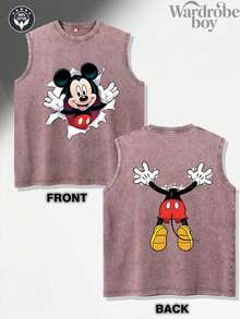 Disney Men's Washed Cotton Sleeveless Printed Vest, Cartoon Pattern Printed Vest, Suitable For Both Men And Women, High-Quality Pure Cotton Vest, Suitable For All Seasons, Comfortable And Breathable | Exquisite Design | The Best Choice For Gift Giving - 粉色 - 查看 2