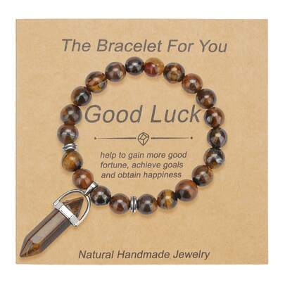 1 chiếc vòng tay hạt cườm co giãn mặt đá mắt hổ và hình lục giác, món quà mang lại năng lượng tích cực và may mắn cho gia đình và bạn bè.