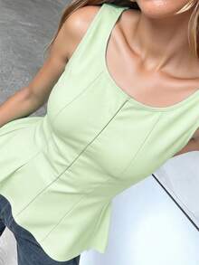 1 pieza Blusa de punto con volantes en el bajo, Uso casual de verano en color rosa - verde pálido - Ver 5