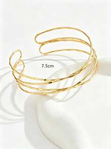 1pc Women's Metal Texture Stripe Bracelet, Multi-Layered Retro Wrap Style, New High-End Hand Ornament, Armlet - 金色 - 查看 4