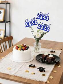 12pcs 2026 Blue Glitter Graduation Ceremony Desktop Decorations, 2026 Blue Double-Sided Glitter Graduation Ceremony Desktop Decorations With Stands, Suitable For High School And University Graduation Party Decor - Blue 2026 Vase Paper Flower Arrangement - View 5