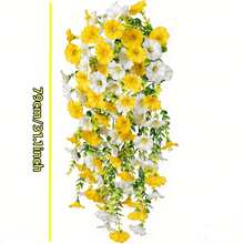 4pcs Artificial Bicolor Morning Glory Hanging Plants, Lifelike And Evergreen, Maintenance-Free, Suitable For Indoor/Outdoor Home Decor, Great For Spring Outdoor Use, Applicable For Porch, Window Sill, Balcony, Accent Wall, Room Decor, And Modern Wedding Garden Decoration | Garden And Yard Decor - Yellow and White - View 8