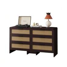 130 Cm Long, Arched Corner Rattan Cabinet With 6 Drawers, Suitable For Living Room, Bedroom And Kitchen, Natural - 卡其色 - 查看 5