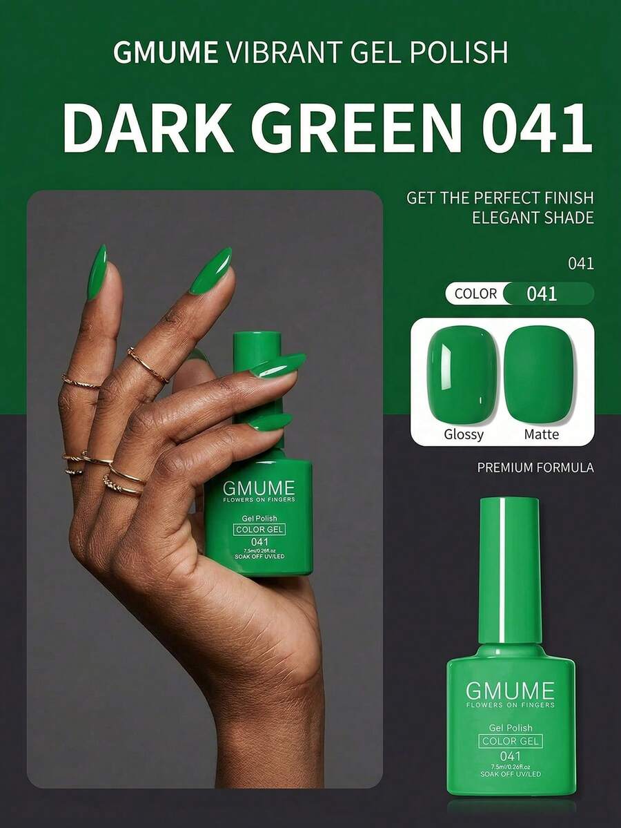 GMUME 7.5ml Grass Green Gel Nail Polish Forest Green Tone Soak Off UV LED Nail Gel Color Match Bottle One Bottle One Color What You See Is What You Get Professional Salon Quality Long Lasting Nature Style Spring Summer DIY Home Manicure Supplies High Pigment Varnish Lacquer