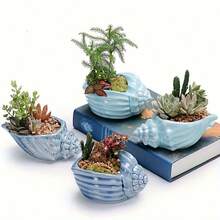 Maceta de cerámica azul encantadora - Ideal para cultivar suculentas y cactus, adecuada para uso en interiores y exteriores, con orificio de drenaje, diseño ligero y duradero, excelente para decoración del hogar, oficina y jardín, regalo para jardinería - multicolor - Ver 6