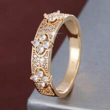 1pc Delicate Floral Geometric Design Cubic Zirconia Inlaid Ring For Women - Multicolor - View 17