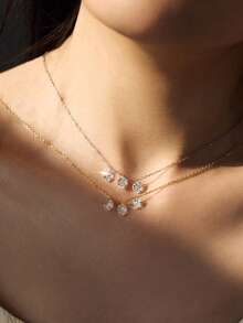 1pc Minimalist Sparkling Zirconia S925 Sterling Silver Adjustable Sliding Delicate Necklace, Simple Jewelry Suitable For Women's Daily Wear - Round - View 7
