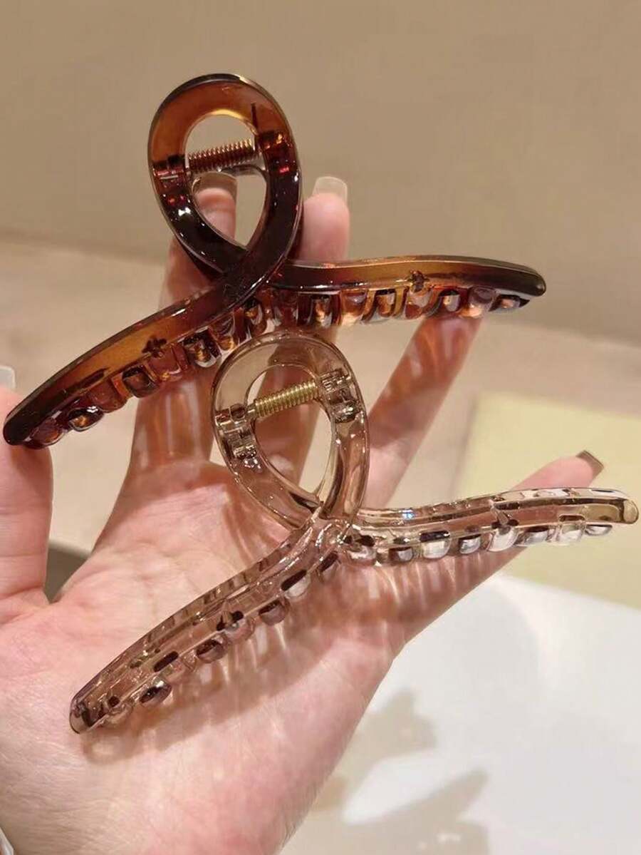2pcs/1pc 10.5cm/4.13in Amber Color Oversized One-Piece Hair Claw Clips, Ombre Gradient Color, Fashionable Versatile Elegant Minimalist Design Hair Accessories Suitable For Daily Wear, Casual, Party, Commute, Washing Face/Hair, Makeup, Outfit Matching,Travel,Birthday - Multicolor - View 1