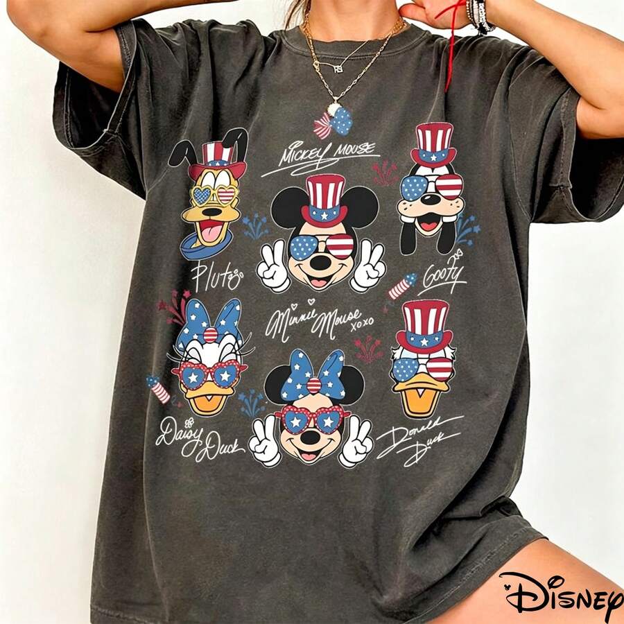 Disney Oversized T-Shirt Comfort Color Mickey And Friends US 250 Years Shirt, Disney 250th America Anniversary Tee, Independence Day2026 Tee, Disneyland Patriotic - Black - View 1