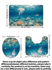 1/3/4件套深海水母印花浴帘浴室套装,海洋生物风格浴室窗帘,防水耐用现代家居浴室装饰浴帘,72英寸*72英寸浴室隔断浴帘,包含12个挂钩,浴室配件 - 包括马桶盖、浴垫和地毯,采用涤纶面料 - 可水洗,适用于家庭浴室/酒店/度假租赁/西式浴室/水族馆/房车深海风格浴室装饰,四季皆宜,公寓必备,乔迁礼物,母亲节礼物 - 水母 - 查看 11