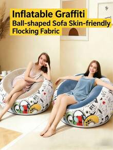 New Outdoor Inflatable Sofa, Foldable Camping Slouchy Sofa, Flocked Single-Person Graffiti Ball Sofa - D - View 2