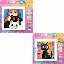 1 pieza/2 piezas Juego de pintura numérica con gato negro de dibujos animados, material de lienzo, tema de mascota linda, pintura numérica hecha a mano, pintura de animales, manualidades de colorear, regalo de Halloween y Navidad para adultos, decoración del hogar - Rosa Oxidada - Ver 4