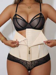 1pc Women's Breathable Mesh Waist Trainer, Waist Support Compression Corset - Apricot - View 4