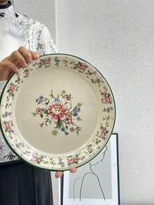 Vintage European Pastoral Style + Floral & Hummingbird / Fresh Flower / Polka Dot Multi-Pattern / Milk White Base With Colored Rim + Round Shallow Plate Shape + Thickened Enamel Rim + Heat-Resistant & Drop-Proof / Easy To Clean & Durable + Enamel Retro Floral Dinner Plate + Ideal For Festival Family Banquet Serving / Daily Kitchen Dining / Outdoor Picnic Serving / Holiday Gifting Scenarios - Multicolor - View 2