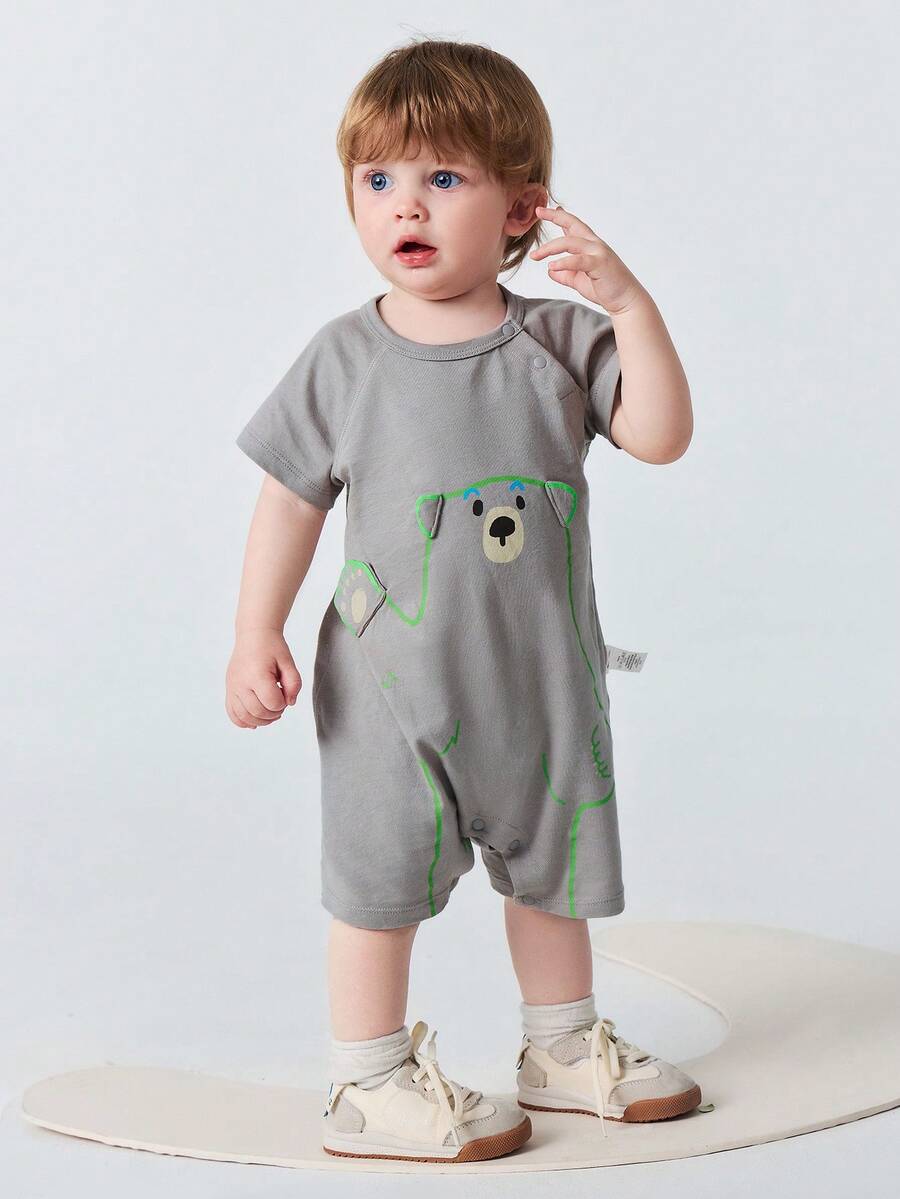 mini bala Bộ áo liền quần cho bé, mềm mại, thoáng khí, thấm hút mồ hôi, thích hợp mặc ngoài trời cho bé tập bò, mùa hè 2026. - xám nâu - Xem 1