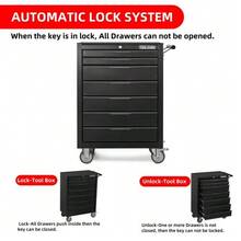 Tool Trolley (61.5 Cm) With 7 Drawers And Wheels, Rolling Metal Toolbox With Lockable Drawers, Storage Cabinet For Garage, Warehouse, Workshop - Black - View 9