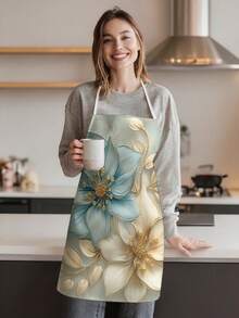 1pc, Flowers Pattern Polyester Apron, Suitable For Cooking, Baking, And Gardening - Can Be Used As Attire For The Kitchen And Dining. - Multicolor - View 10