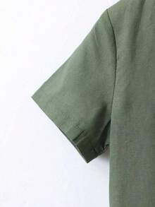 Conjunto de camisa y pantalones cortos con estampado de letras para niños pequeños - Verde Oscuro - Ver 5